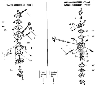 Carburetor Assembly Kits Diagram and Parts List for FEATHERLITE XT25  Weed Eater Trimmer